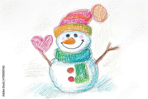Snowman sketch, Valentine's day concept. Backdrop with selective focus and copy space