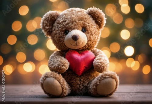 Teddy bear with a heart. Backdrop with selective focus and copy space © Space Priest