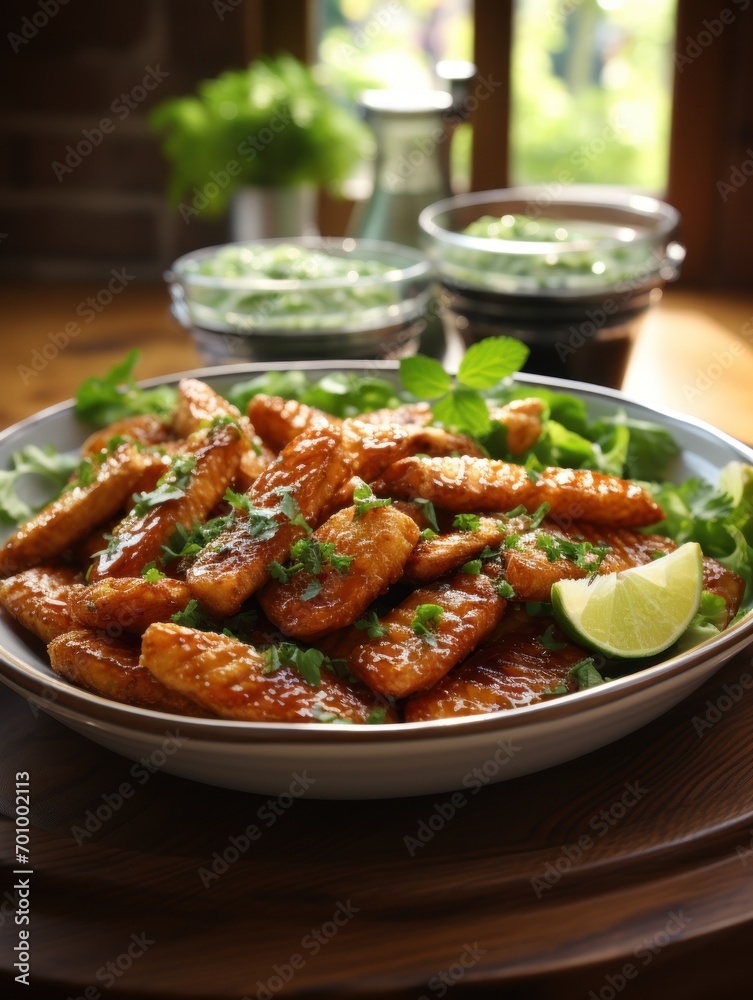 Crispy chicken strips with dipping sauce Crispy chicken strips with dipping sauce