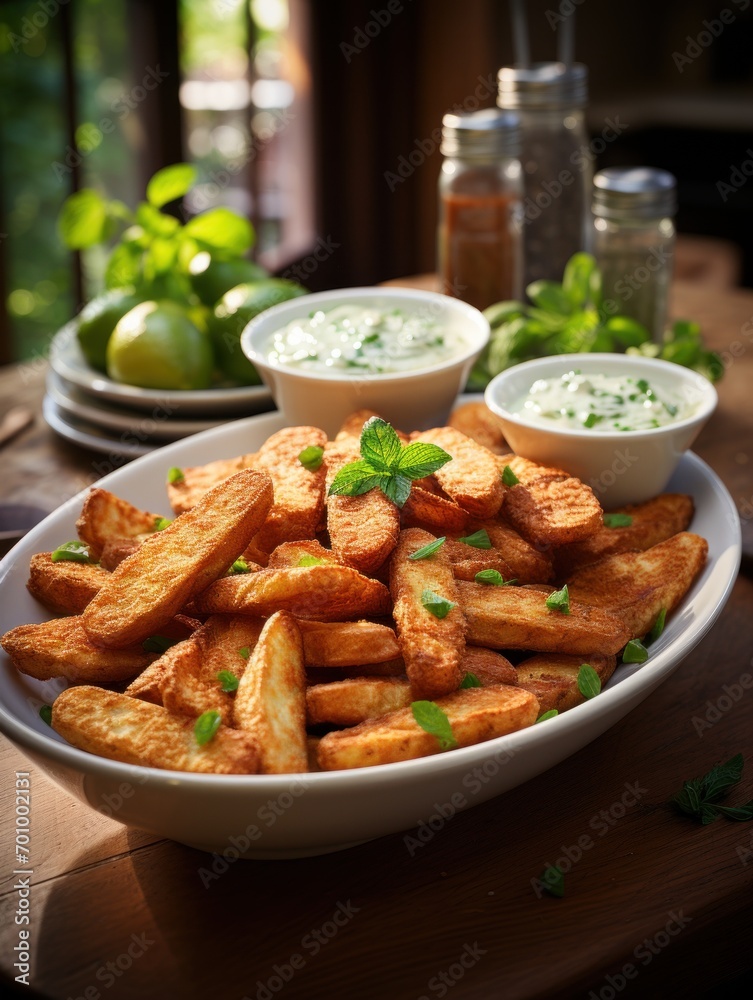 Crispy chicken strips with dipping sauce