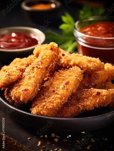 Crispy chicken strips with dipping sauce