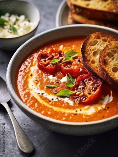 Roasted tomato soup in bowls