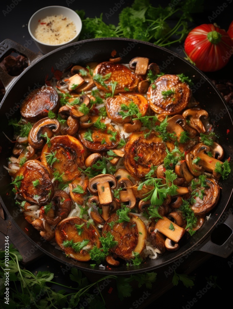 Mushrooms frying in a pan Mushrooms frying in a pan