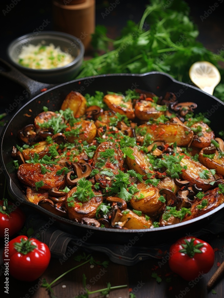 Mushrooms frying in a pan