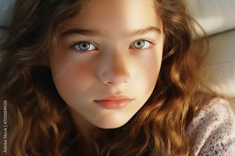 Closeup view of Beautiful young girl with brown eyes