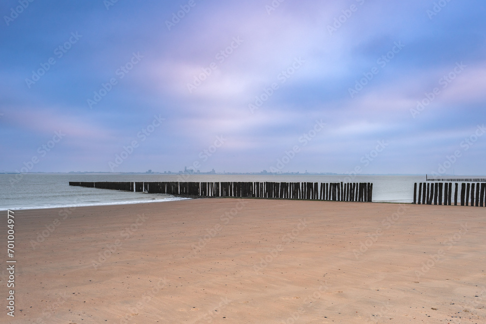 Coast of Breskens during sunrise, Zeeland, The Netherlands.