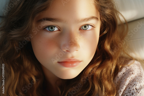 Closeup view of Beautiful young girl with brown eyes