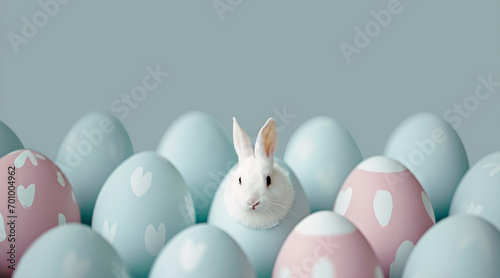  minimalist peaceful Easter background with absctract rabbit inside of eggs photo