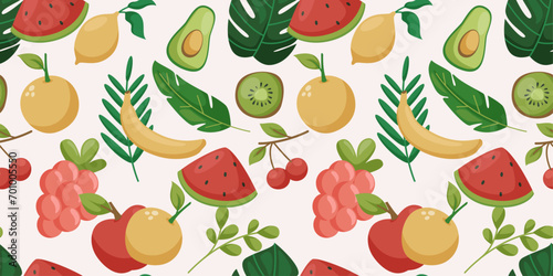 Fototapeta Naklejka Na Ścianę i Meble -  Seamless fruit pattern. Vector and summer pattern style for picnics, wallpapers and various prints. Juicy fruits, vector pattern.