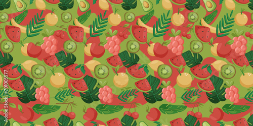Fruity stylish pattern. Various summer fruits scattered on the canvas, for decor, wallpaper, summer theme.