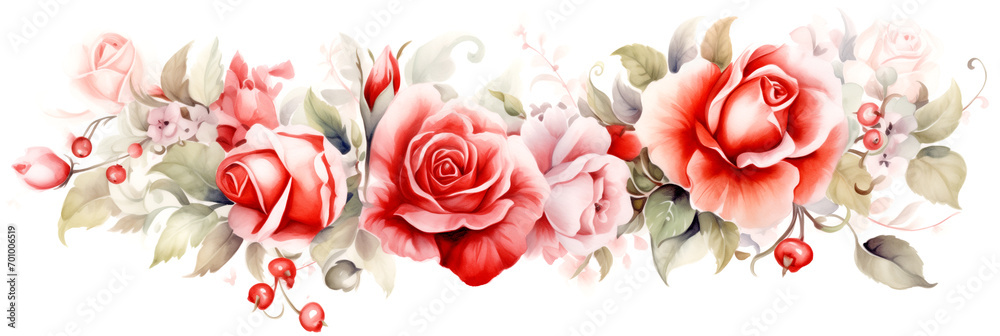 Painting with pink roses on a white background - watercolor.