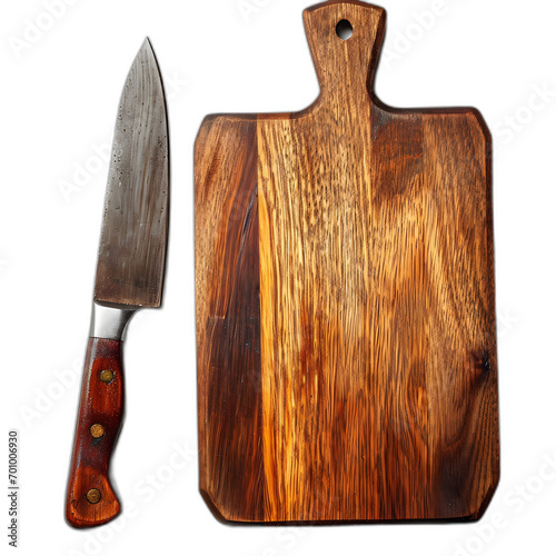 Cutting board and knife isolated on transparent or white background, png
 photo