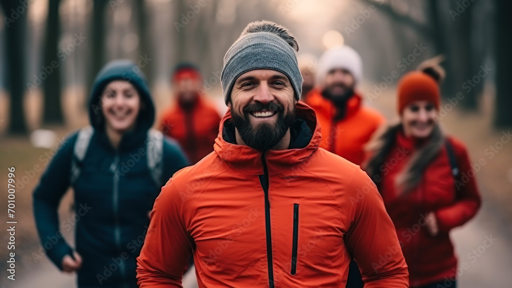 Group of Friends Enjoying a Morning Jog in the Park. Group of Friends Enjoying a Morning Jog in the Park.