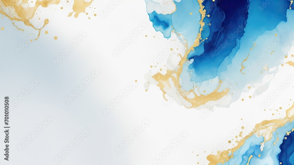 Sweet White, Blue and Gold Alcohol Ink Digital Paper Background