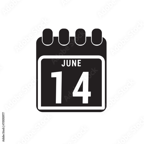 Calendar displaying page of the day 14 ( fourteen ) of the June - Day 14 of the month. illustration