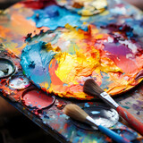 Close-up of an artist's palette with vibrant paint.