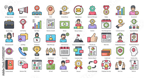 Human Ressources Colored Line Icons Client Services Company Iconset in Filled Outline Style 50 Vector Icons