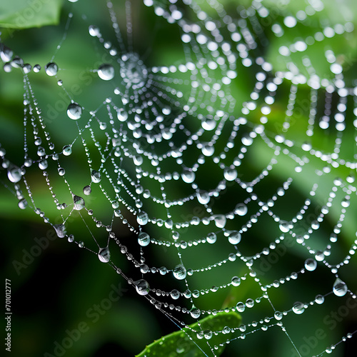 A close-up of a dew-covered spider web. © Cao