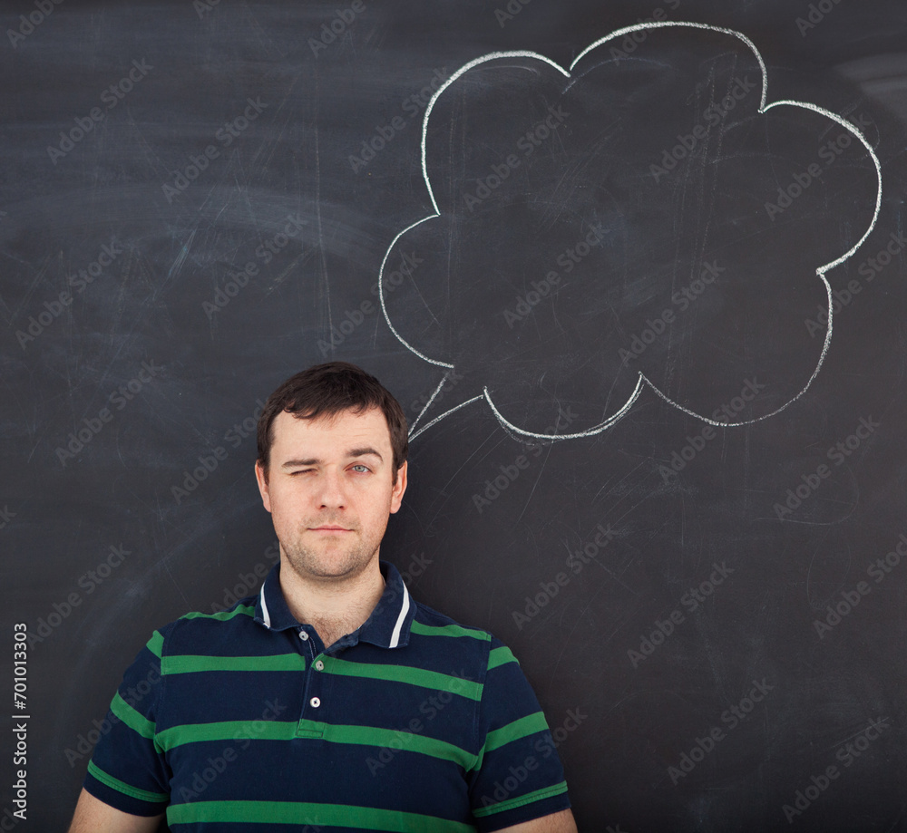 Young man thinking. Chalk drawing