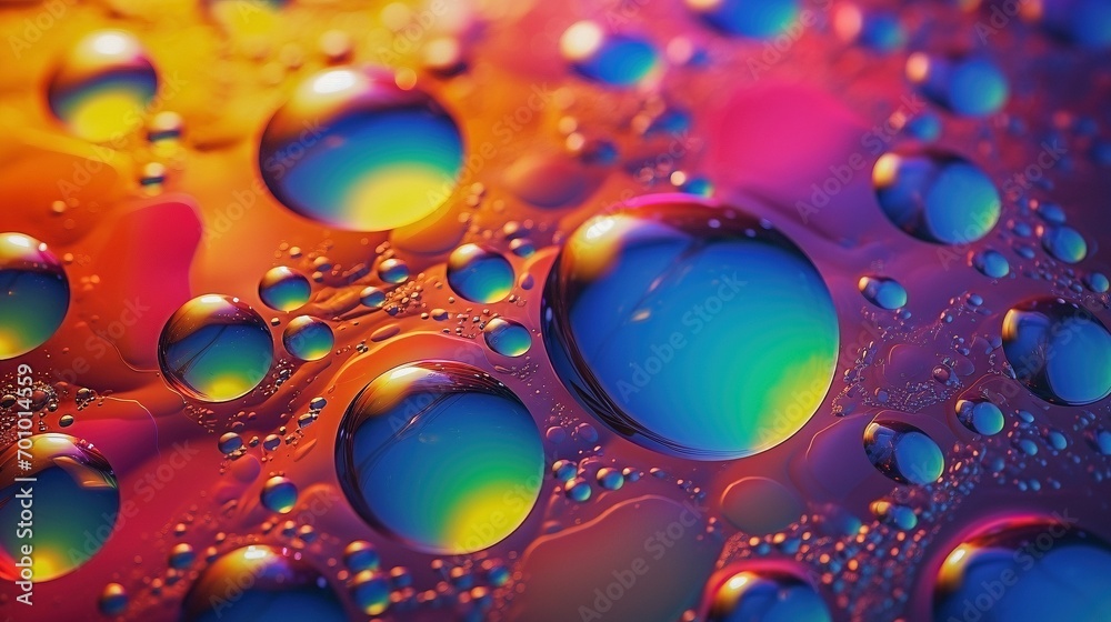 Oil bubbles on water neon background Oil bubbles on water neon background