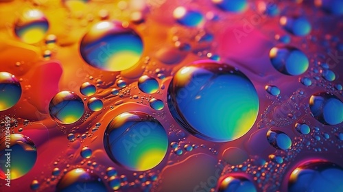 Oil bubbles on water neon background