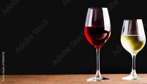 White and red wine on pure black background, copy space