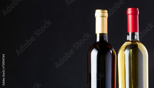 White and red wine on pure black background, copy space