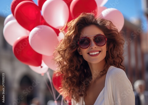 woman with heart shaped ballons for her girlfriend in san valentines day