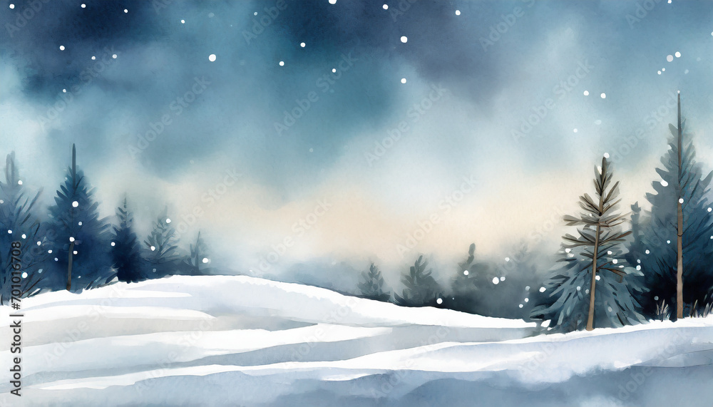White winter background, copy space on a side, watercolor art style White winter background, copy space on a side, watercolor art style