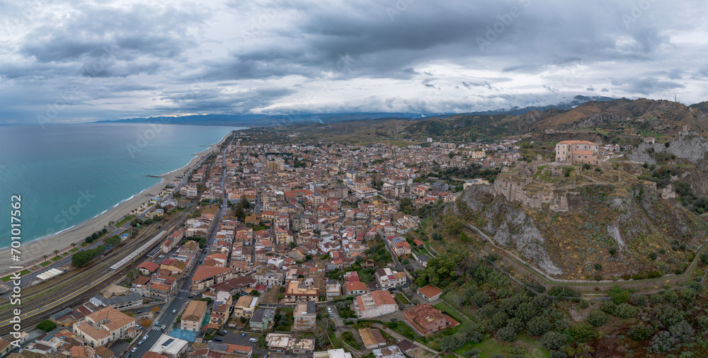 drone perspective of the picturesque Calabrian village of Roccella Ionica