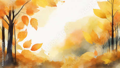 Yellow autumn background  copy space on a side  watercolor art style