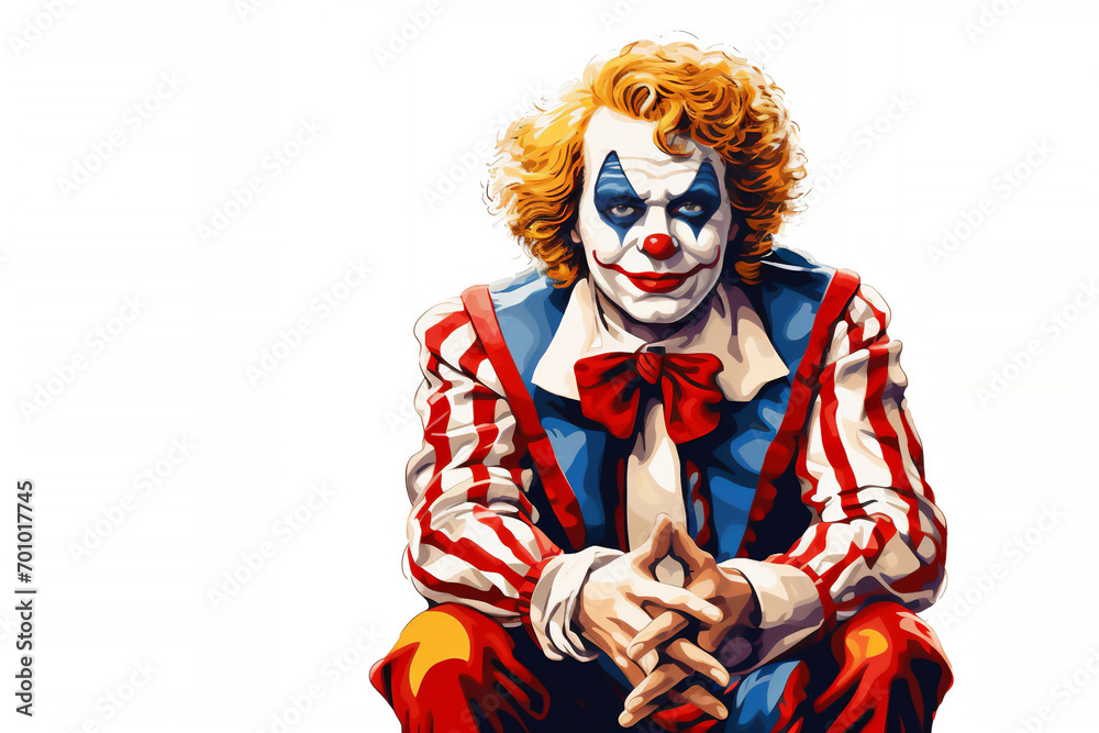 Cartoon of a clown face portrait, the joker wears a grinning smile with laughter in his eyes and a red nose, adding a twist to the circus spectacle, stock illustration image Cartoon of a clown face portrait, the joker wears a grinning smile with laughter in his eyes and a red nose, adding a twist to the circus spectacle, stock illustration image