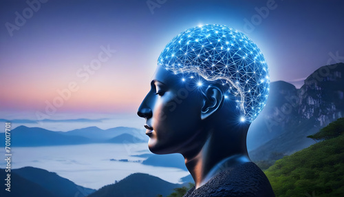The head with the peaceful mind meditation state