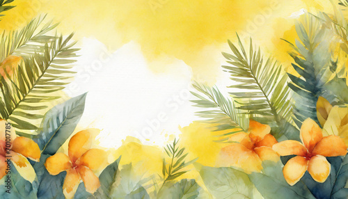 Yellow summer background  copy space on a side  watercolor art style
