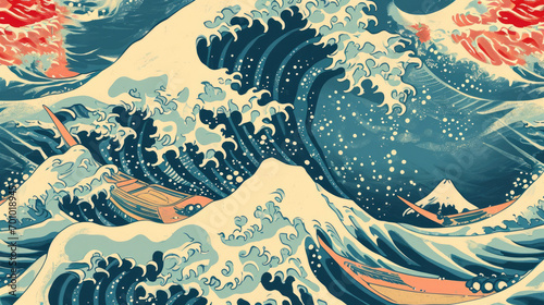 A vintage style japanese crashing wave background. Seamless pattern photo