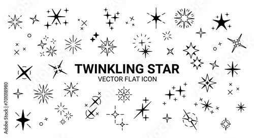 Glitter icons. Twinkle festive stars, shiny magic texture and elements, pictographs of spark, glowing shapes. Geometric particles and firework, vector holiday background isolated elements photo