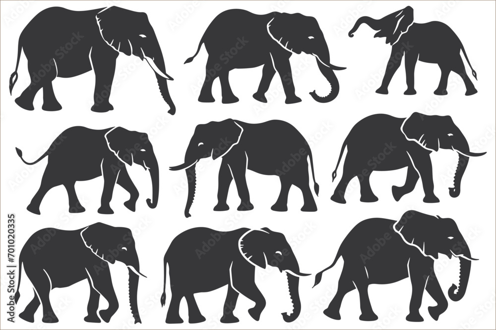 Elephant silhouette icon set, Elephant silhouette vector