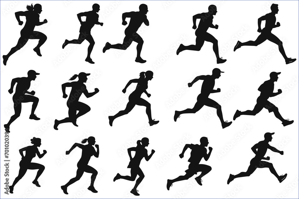 Running people silhouette, Men and women runners silhouette, Runner silhouette	