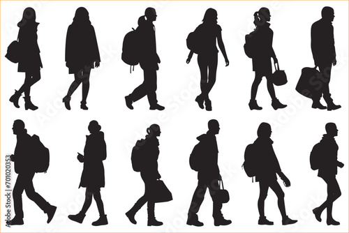 People Walking silhouette icon set, Group of business people walking silhouette