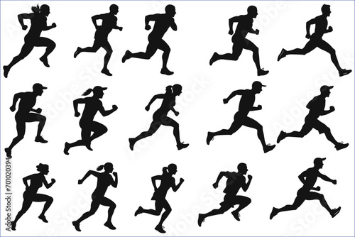 Running people silhouette, Men and women runners silhouette, Runner silhouette	