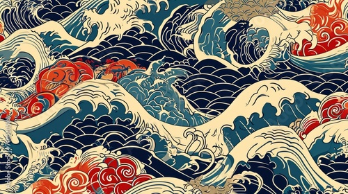 Background of japanese style wave pattern teture photo