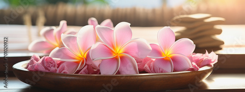 Towel and plumeria flowers concept of spa  massage