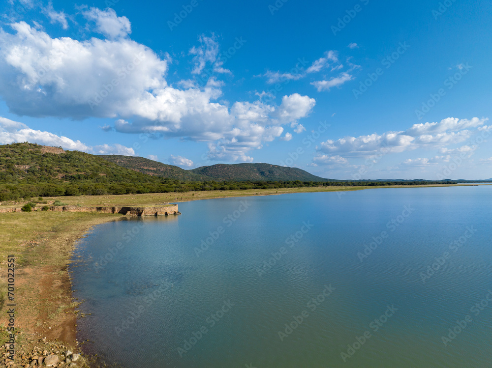 mountain range hills landscape vista by the lake typical aerial view of southern african landscape