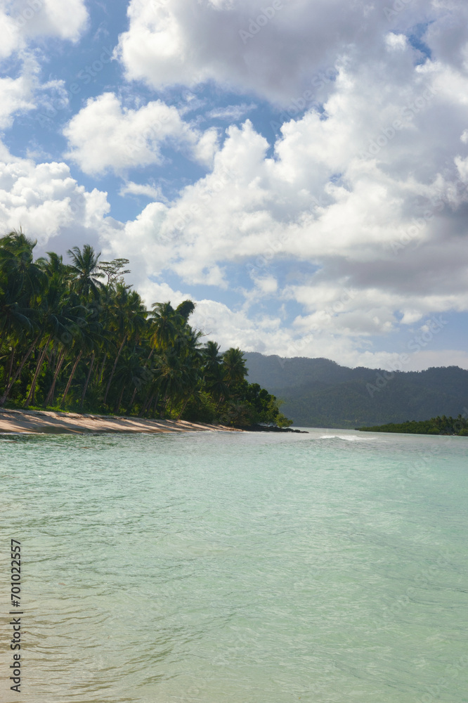 Port Barton, Palawan  Philippines - December 23 2023 - Beautiful coastline and turquoise water at the Port Barton Beach in San Vicente, Palawanin the White Beach near Port Barton