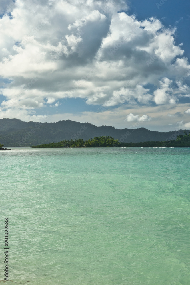 Port Barton, Palawan  Philippines - December 23 2023 - Beautiful coastline and turquoise water at the Port Barton Beach in San Vicente, Palawanin the White Beach near Port Barton