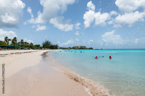 Carlisle Bay  Barbados  08.13.2023  view of the long tropical beach.