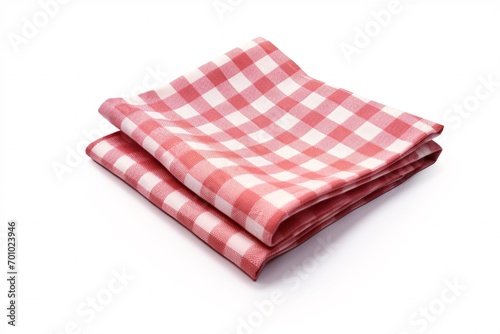 Rustic checkered napkin isolated on white background, viewed from the front in a mockup with a chic aesthetic.