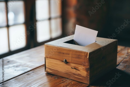 A wooden box containing a piece of paper. Suitable for various uses © Fotograf