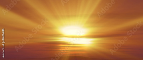 Sunset, sunrise with clouds, light rays , 3d illustration