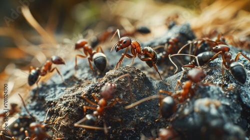 A group of ants crawling on a rock. Perfect for nature and wildlife enthusiasts © Fotograf